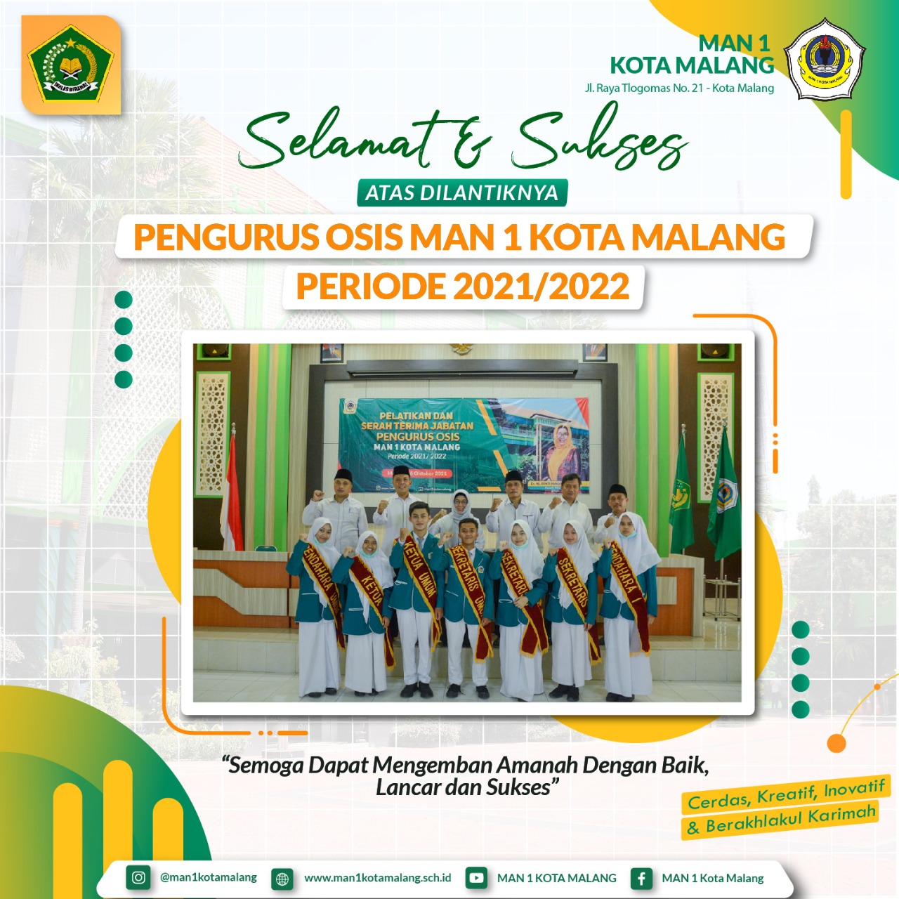 KAMAD MAN 1 KOTA MALANG LANTIK  PENGURUS OSIS PERIODE 2021-2022