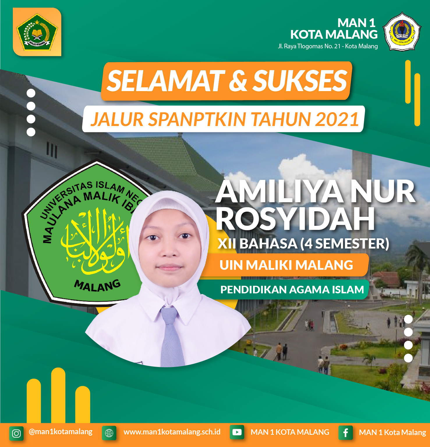 AMILIYA NUR ROSYIDAH, LULUSAN  BERPRESTASI  MAN 1 KOTA MALANG 2